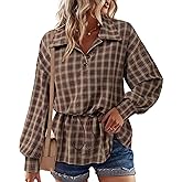 Women's Long Sleeve Collar Plaid Blouses Tops Button Down Shirts