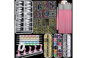 FANDAMEI Nail Art Brushes, Nail Art Kit with Nail Art Brush, Dotting Tools, Nail Rhinestones Pearls, Nail Charms and Gems, Nail Stickers for Women Decals, Nail Stand for Press on, Nail Design Kits