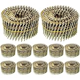 Hotop 3600 Count 15-degree Coil Siding Nails, Wire Collated, 2 Inch | Round Head Mild Steel for Sheathing Decking Fencing, Galvanized Finish, Compatible with 15 Degree Pneumatic Nailers