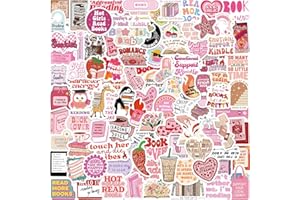 200Pcs Pink Book Stickers, Cute Bookish Decals for Kindle Girls Women Book Lovers, Aesthetic Vinyl Waterproof Booktok Love Re