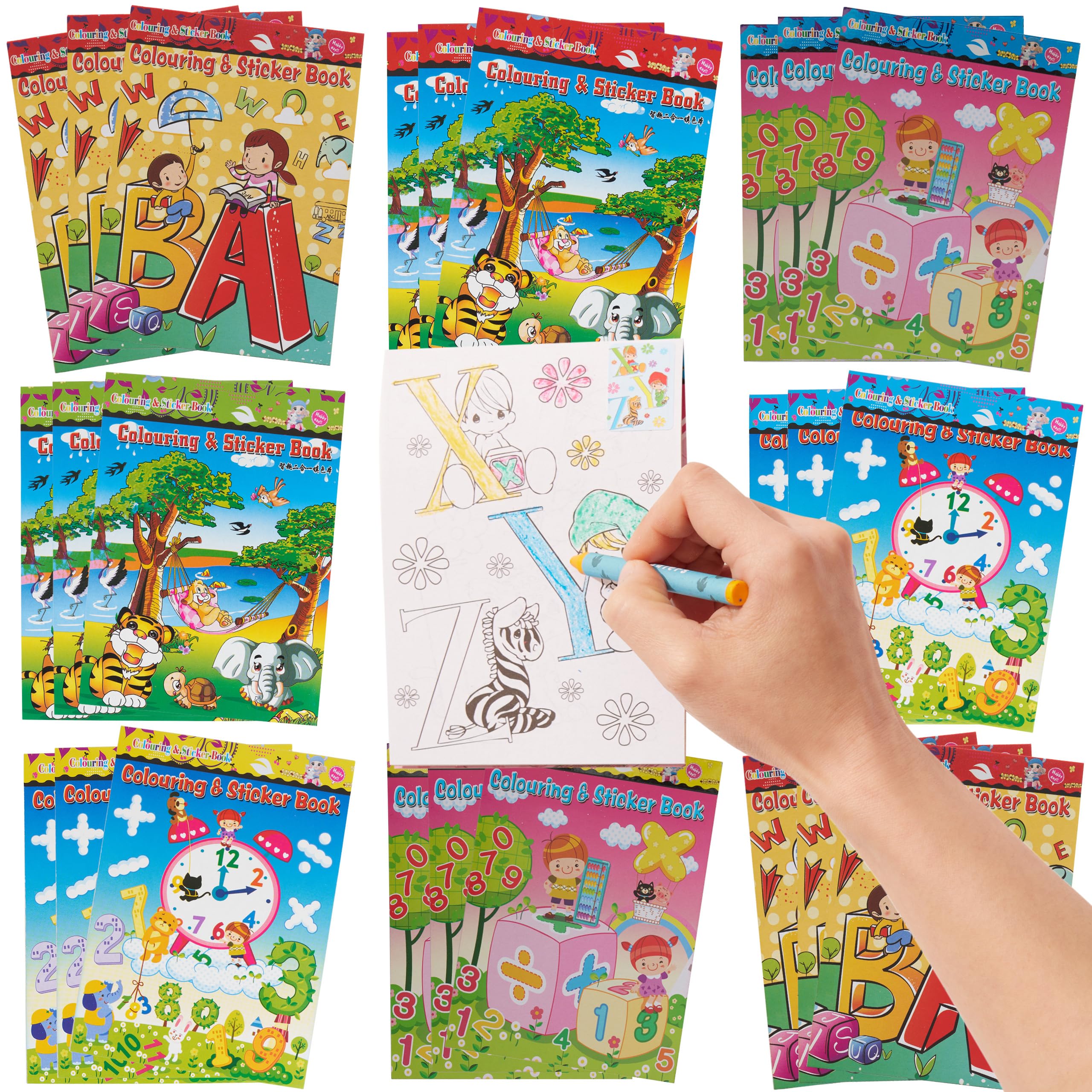 THE TWIDDLERS 24 Mini Colouring Books for Party Bags with Stickers, A6 Size - Multipack Kids Party Bag Fillers and Favours, Ideal for School Classrooms, Travel, Birthdays, Weddings, Restaurants