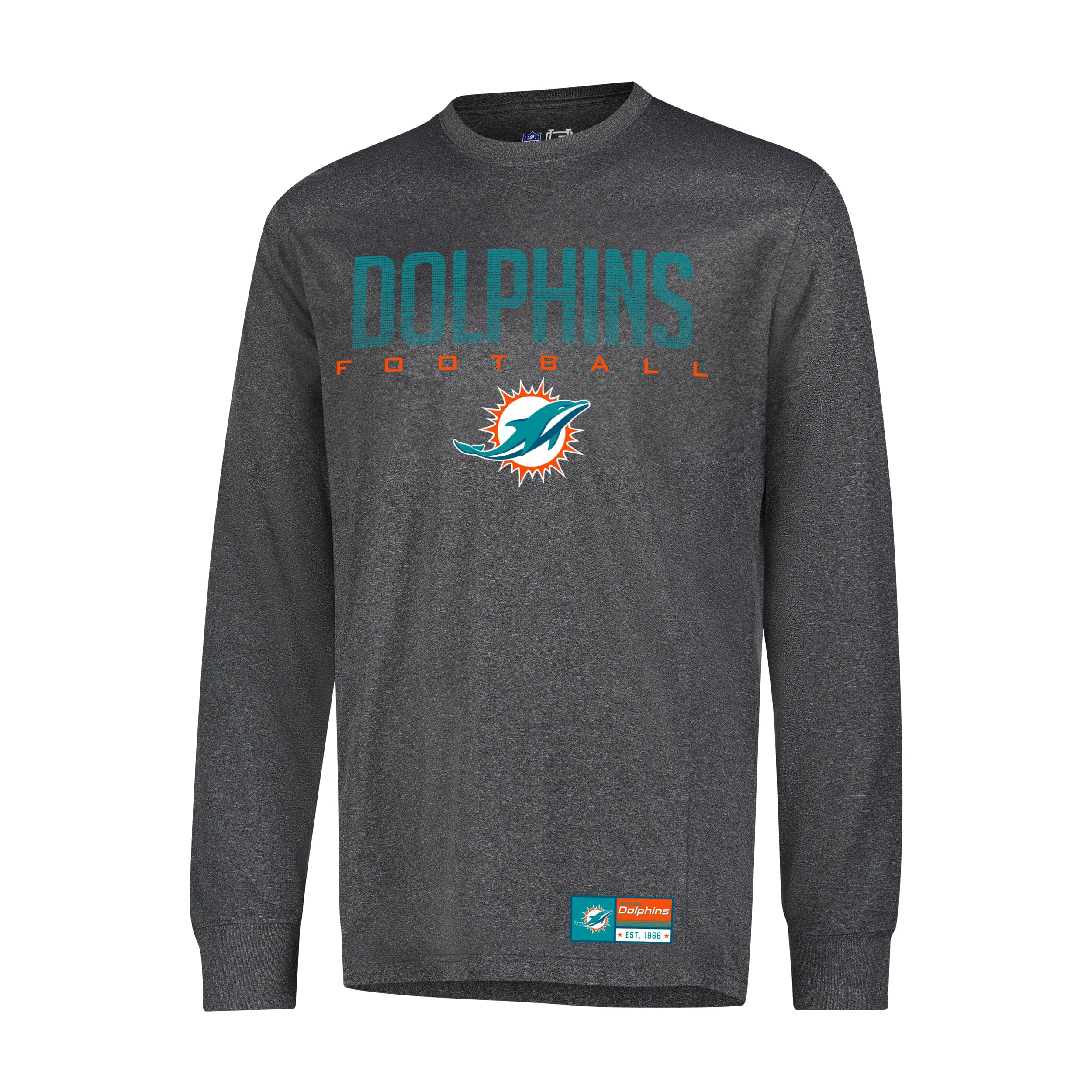 Ultra Game NFL Official Adults Super Soft Game Day Long Sleeve T-Shirt - Unisex, Miami Dolphins, Heather Charcoal, Small Image