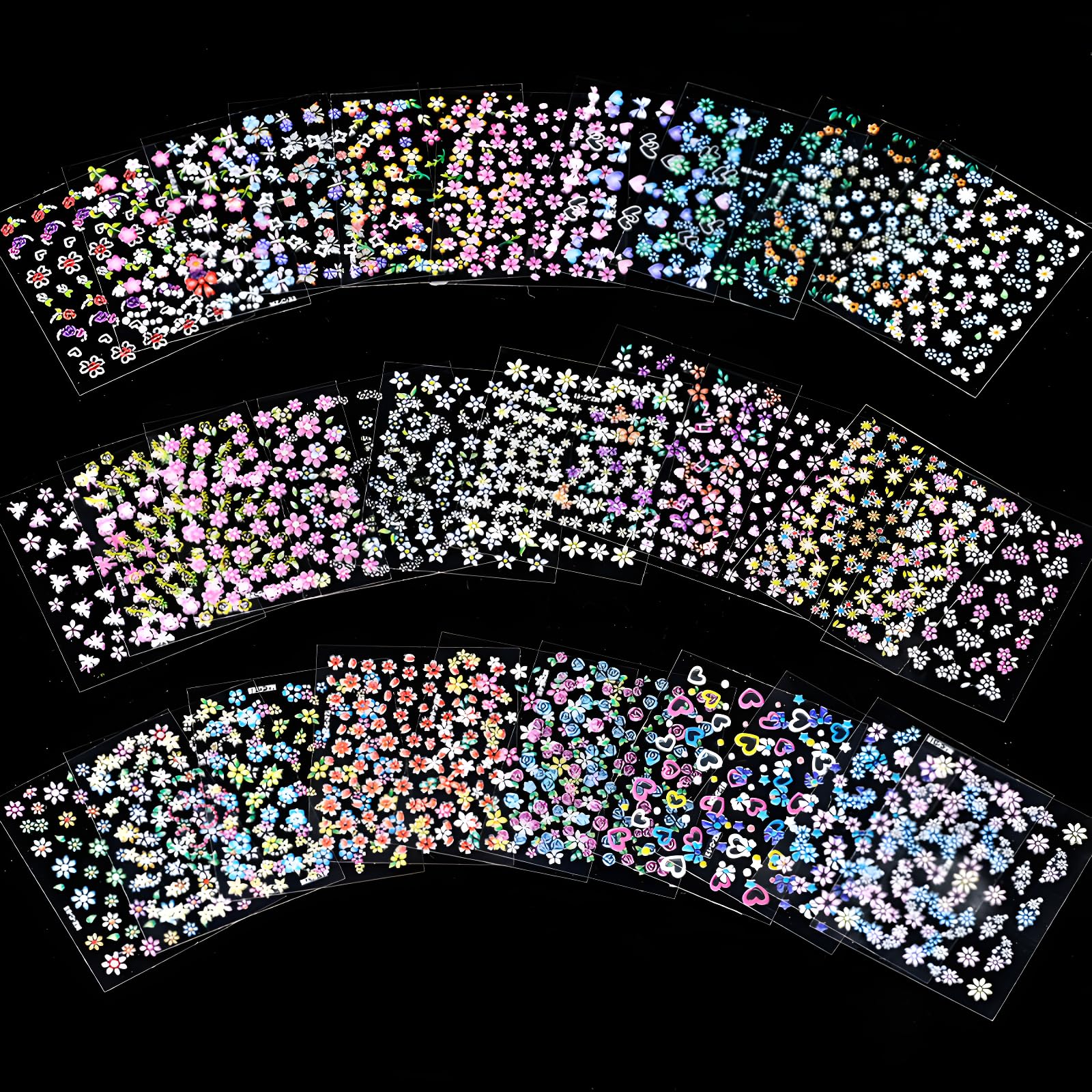 30 Sheets Flower Nail Art Stickers Decals Colorful Flower Nail Stickers 3D Self Adhesive Cute Daisy Floral Nail Decals Heart Nail Supplies Nail Art Design Decoration Accessories for Women and Girls - Image 7