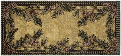 Cozy Cabin Pine Cone Gingham Non Skid Lodge Kitchen Rubber Back