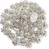 Nazareth Store Colorful Zirconia Crystal Beads Rosary Silver Catholic Necklace with Miraculous Medal Cross Crucifix Multicolor Rosaries in Velvet Bag