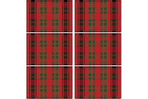 OBUSATT Christmas Placemats Set of 6 Red and Green Plaid Table Mats Plastic Recyclable Place Mats Washable Farmhouse Holiday Table Decoration for Indoor Outdoor Christmas Party Kitchen Dining Table