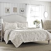 Laura Ashley - King Quilt Set, Soft Cotton Bedding with Reversible Design, Medium Weight for Year Round Use, 3 Piece Bed Set with Matching Pillowcases (Amberley Beige)