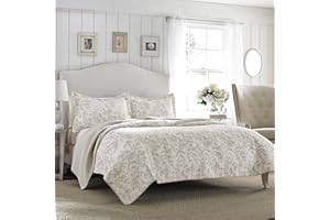 Laura Ashley Home - King Quilt Set, Cotton Reversible Bedding with Matching Shams, Home Decor for All Seasons (Amberley Biscuit, King)