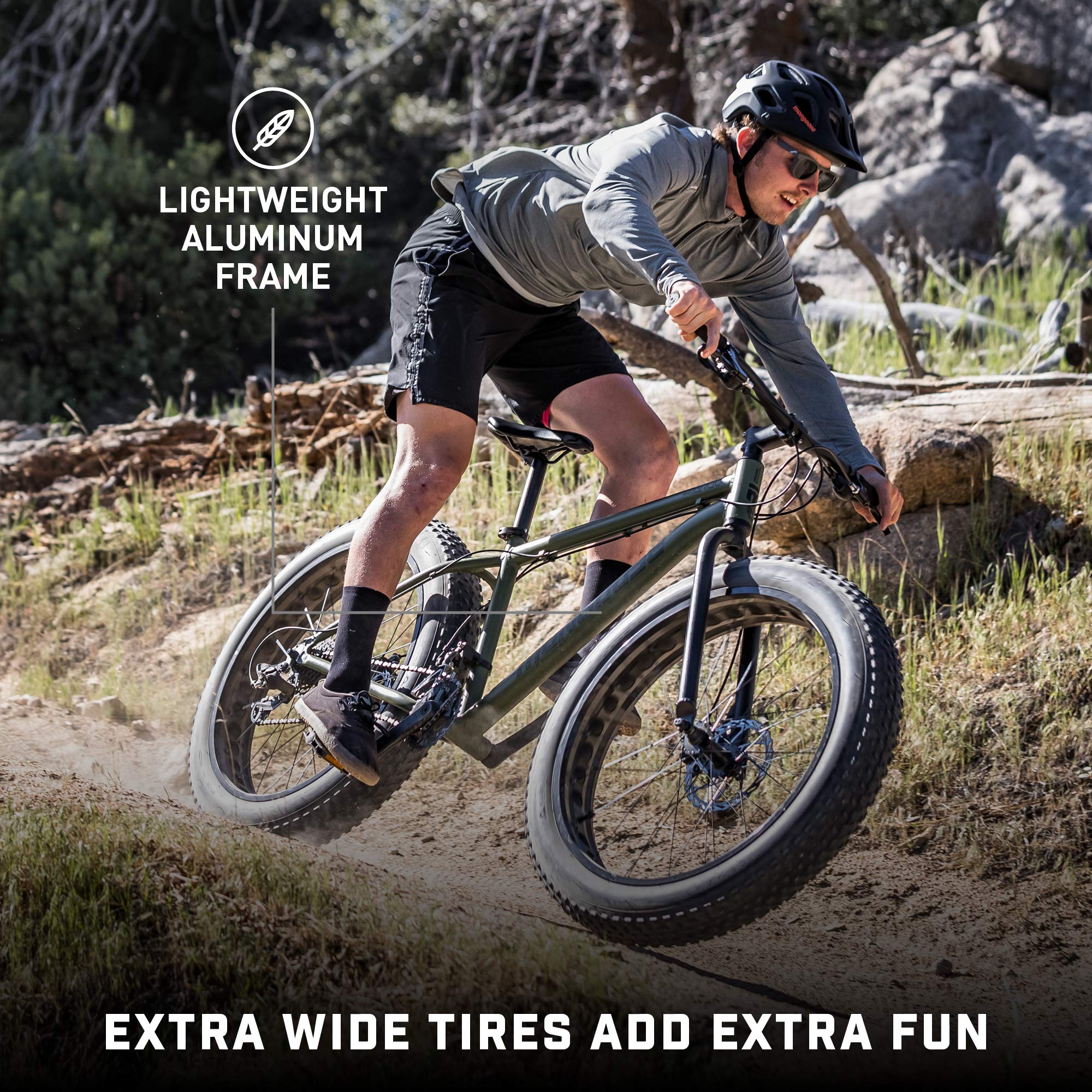 Mongoose Argus Trail or ST Fat Tire Mountain Bike, 20, 24 or 26 Inch Bike for Kids and Adults, 7 or 16 Speed, Aluminum or Steel Frame, Knobby Mountain Fat Tires, Mechanical Disc Brakes