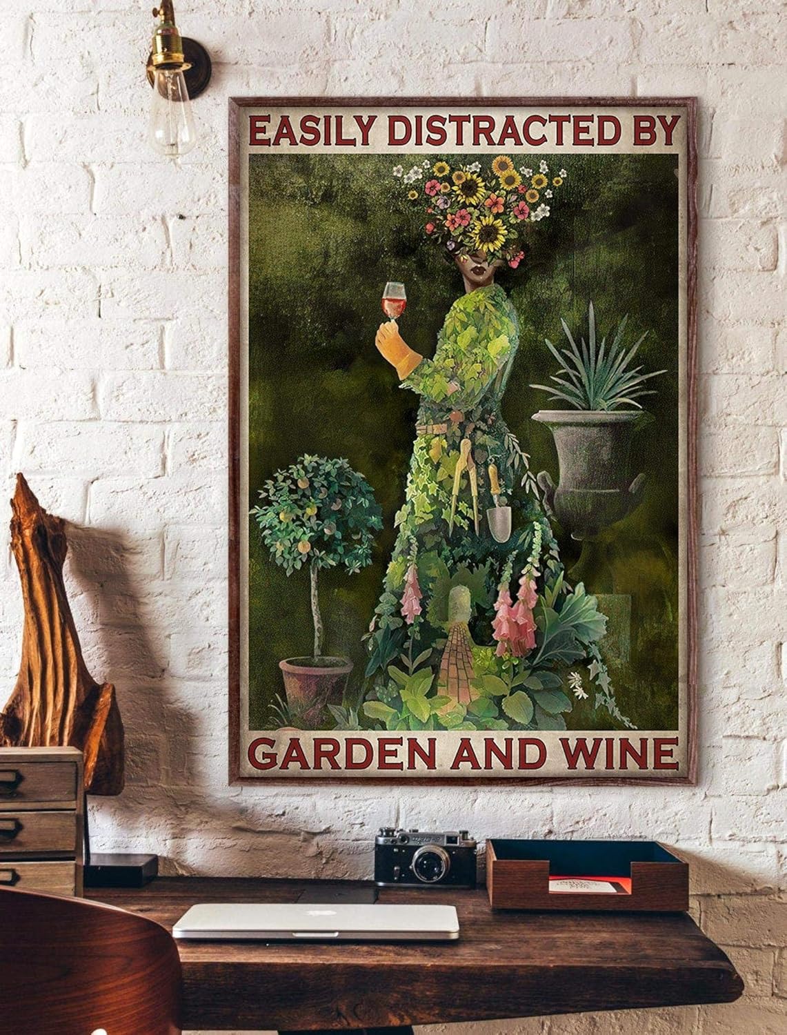 8x12 inch Metal Tin Signs Metal Sign Easily Distracted by Garden and Wine Sign, Gardening Sign, Wine Lovers Sign, Vintage Sign, Home Decor, Wall Art