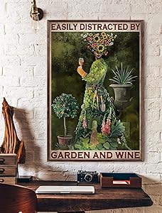 8x12 inch Metal Tin Signs Metal Sign Easily Distracted by Garden and Wine Sign, Gardening Sign, Wine Lovers Sign, Vintage Sign, Home Decor, Wall Art