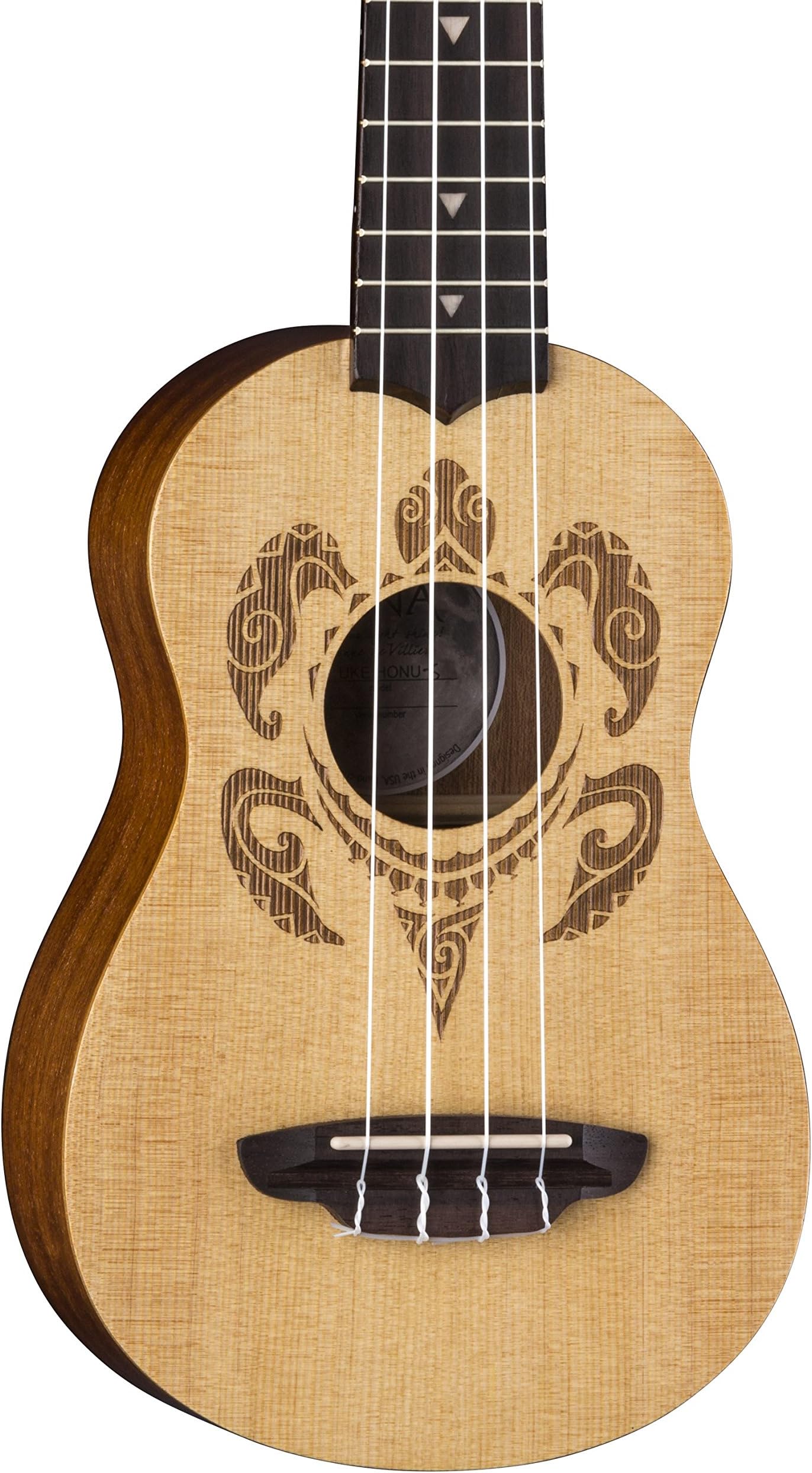 Luna Honu Turtle Spruce Soprano Ukulele with Gig Bag, Satin Natural
