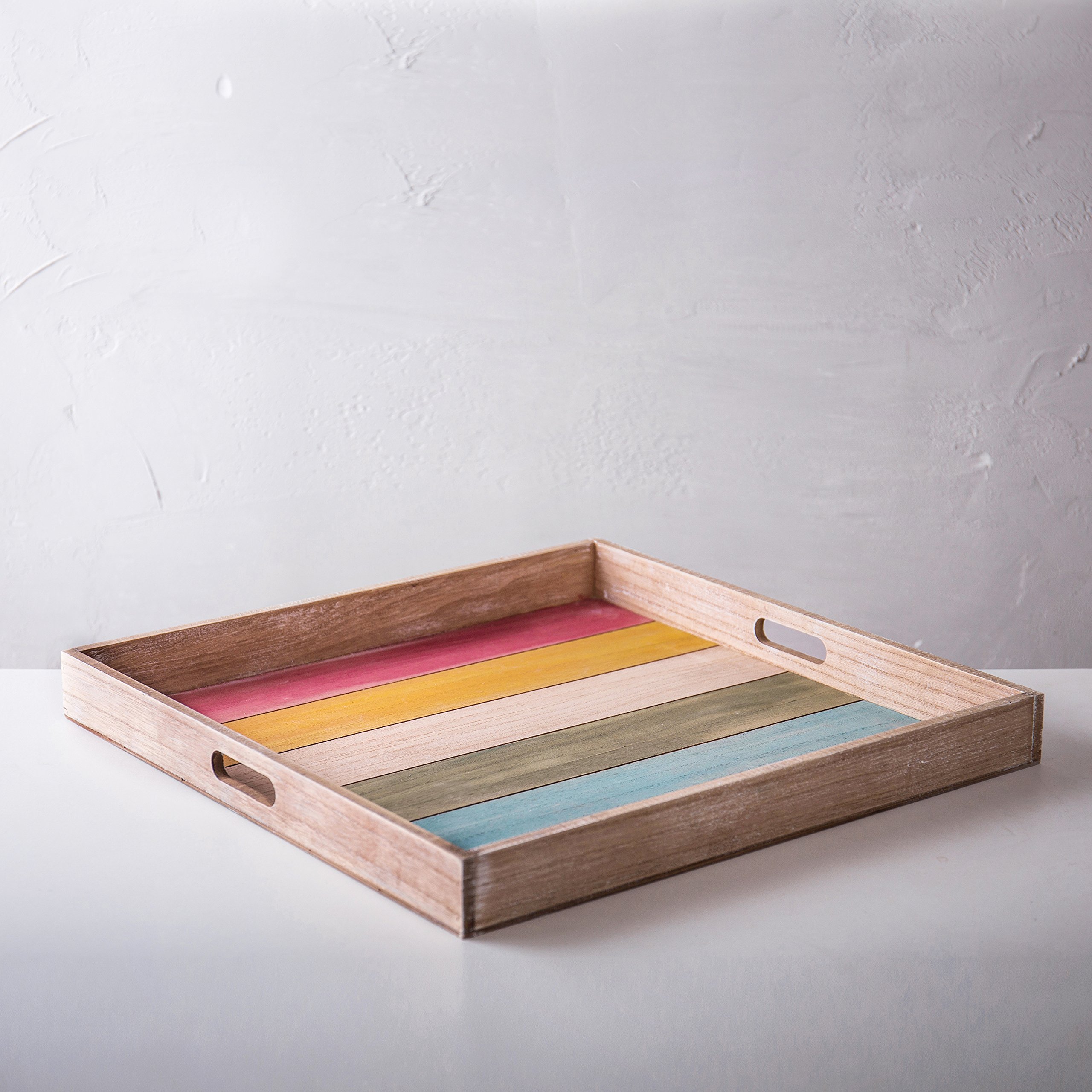 MyGift Decorative Rainbow Wooden Serving Tray for Breakfast in Bed, Tea, Coffee - 19 x 19 inch