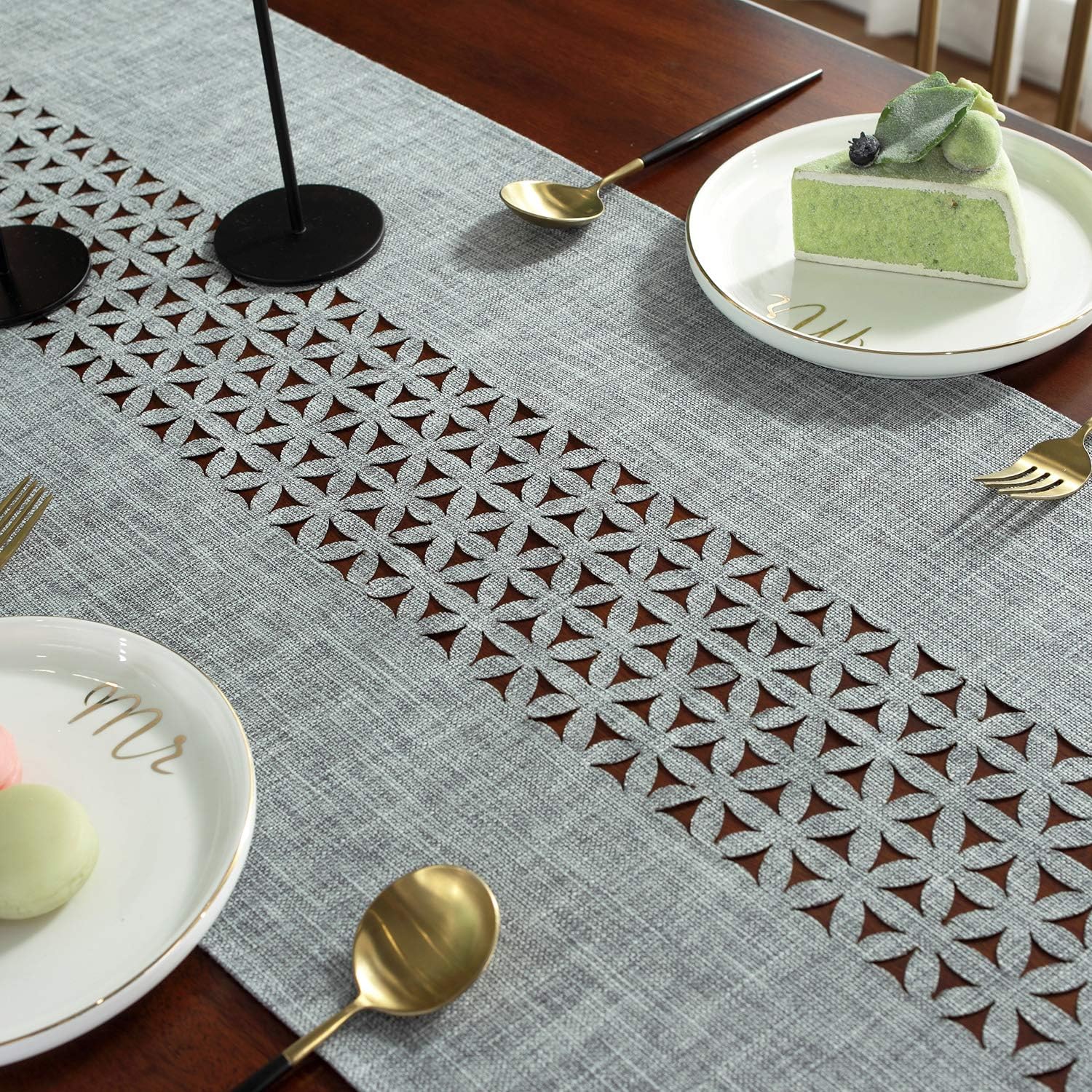 SUTAVIA Classic Rectangular Table Runner, Non - Slip HeatOne Easy to Clean Modern Farmhouse Kitchen Table Runners,Dining Table or dresser protocol (Grey, 16"×84"): Home & Kitchen
