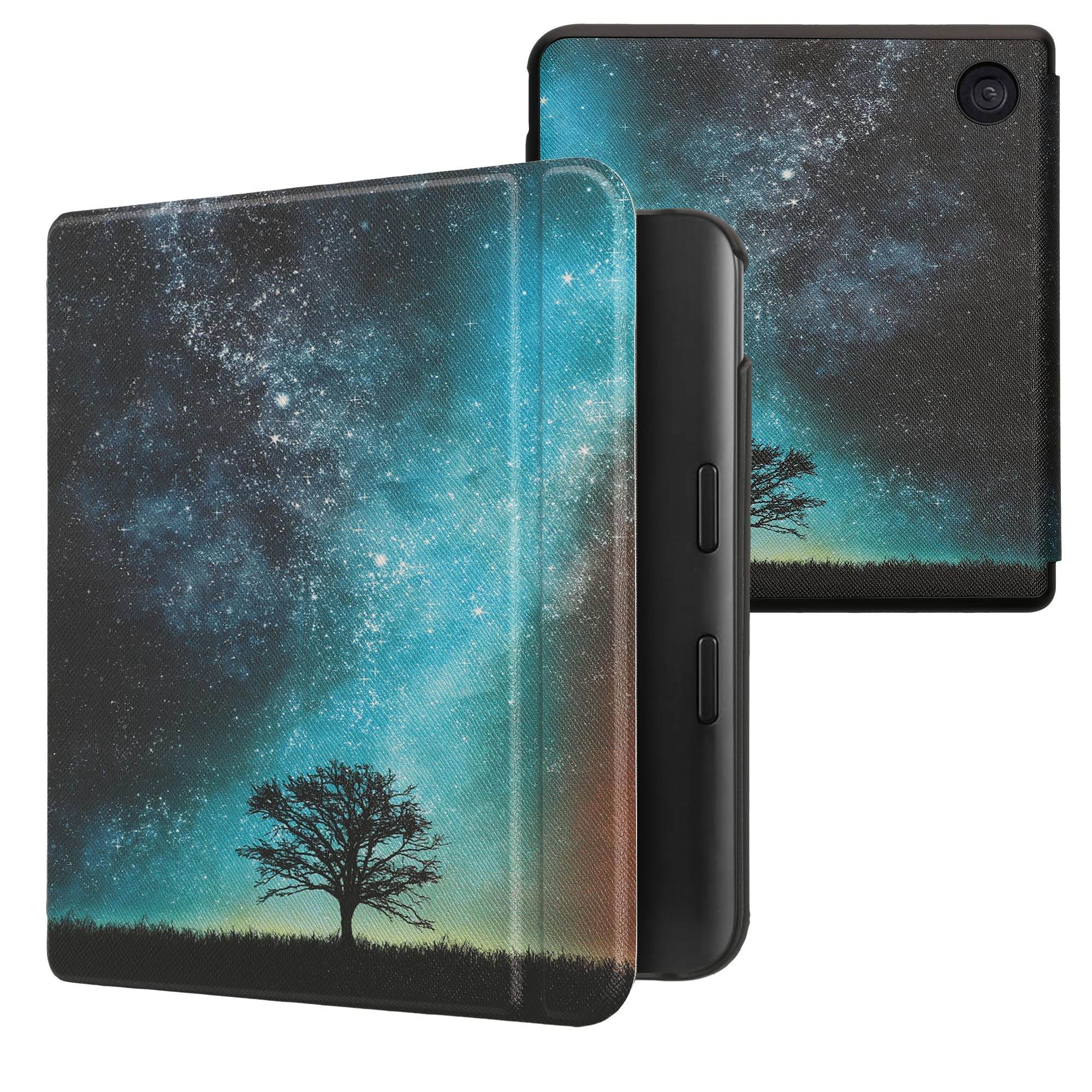 kwmobile Cover for Kobo Libra Colour Case - eReader Cover with auto sleep funktion - Cosmic Nature with Blue/Grey/Black