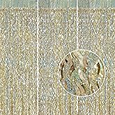Champagne Gold Foil Fringe Backdrop - CYLMFC 3 Pack 3.3 ft x 6.6 ft Sparkle Tinsel Foil Fringe Backdrop Curtains for Birthday Anniversary Retirement Party Decorations