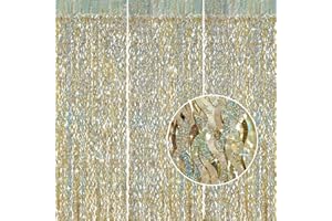 Champagne Gold Foil Fringe Backdrop - CYLMFC 3 Pack 3.3 ft x 6.6 ft Sparkle Tinsel Foil Fringe Backdrop Curtains for Birthday Anniversary Retirement Party Decorations