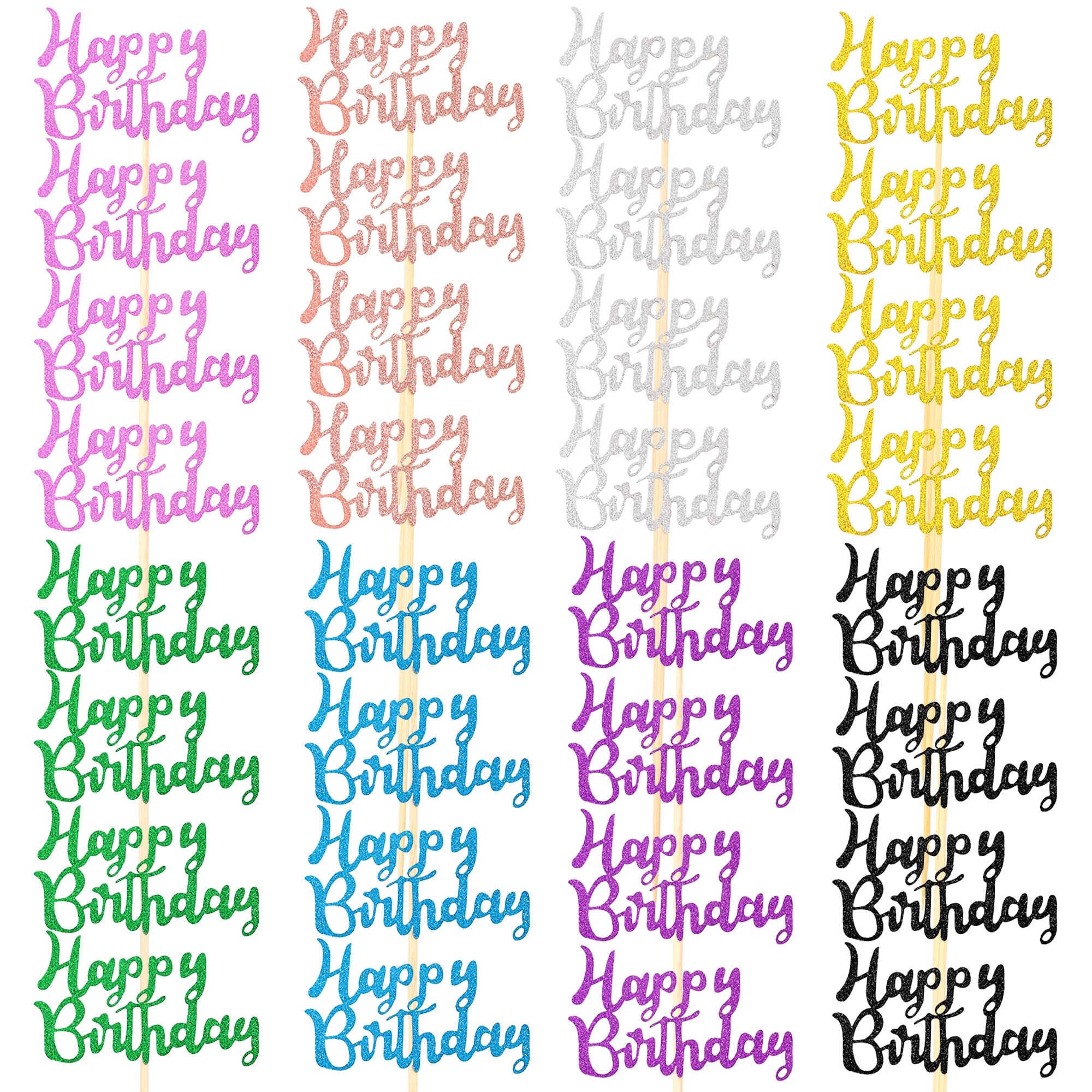 32 Pieces Birthday Cupcake Toppers Glitter Happy Birthday Cake Cupcake Topper Picks Dessert Topper Decoration for Birthday Party Anniversary Celebration, 8 Colors