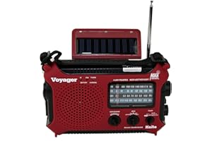 Kaito KA500IP-RED Voyager Solar/Dynamo AM/FM/SW NOAA Weather Radio with Alert and Cell Phone Charger, Red