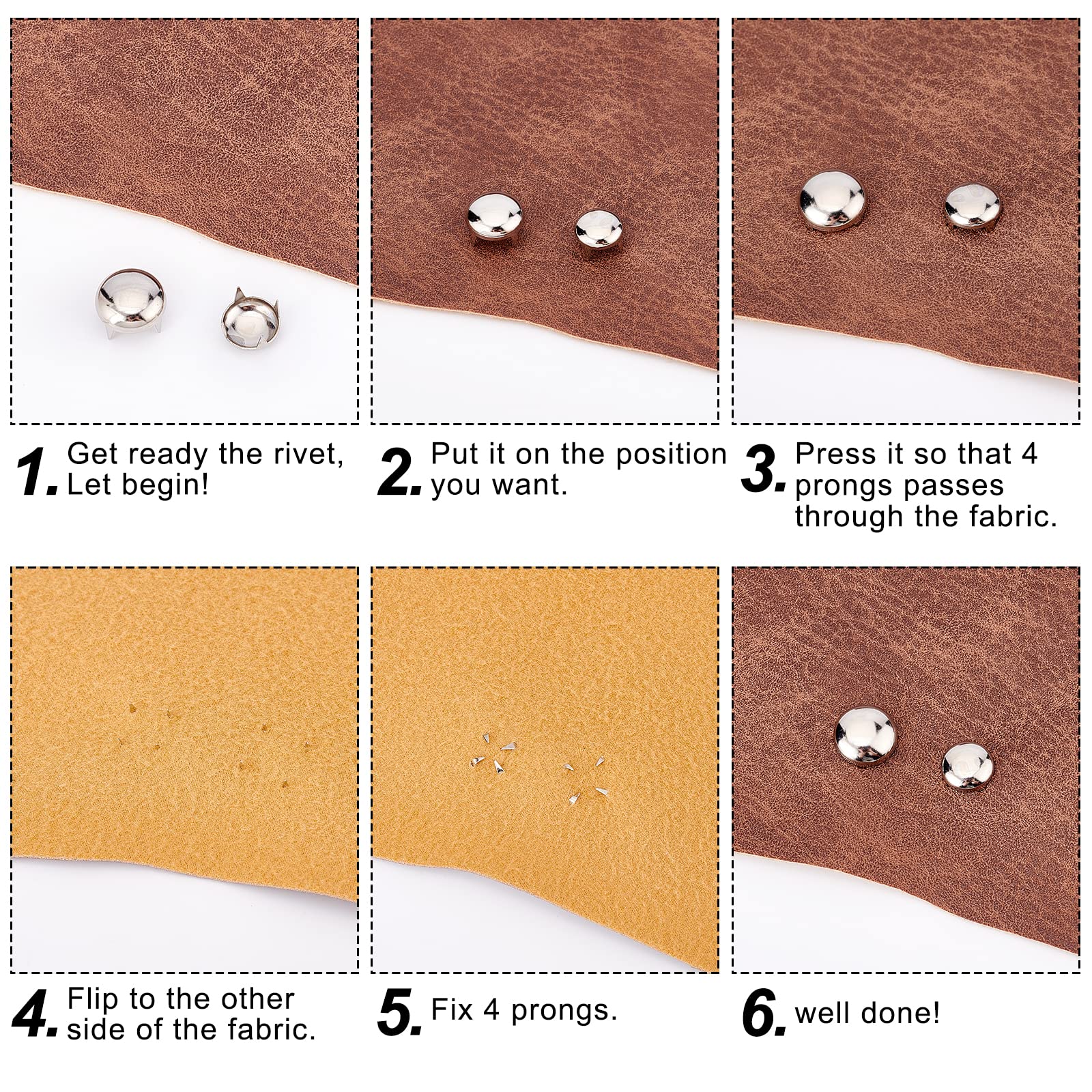 GORGECRAFT 5 Sizes 200Pcs Claw Rivet Nailheads Spots Stud Round Dome Studs Metal Mushroom Head Spike Prong Nail for DIY Leather Craft Fabric Clothes Denim Stylish Assorted Photo Repair(Sliver)