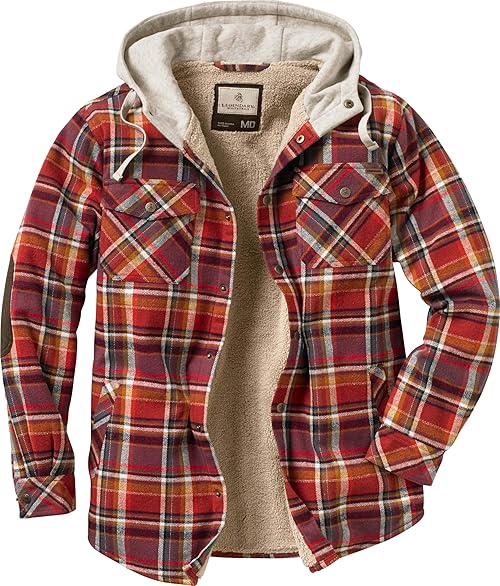 Legendary Whitetails Men's Size Hooded Shirt Jacket Flannel Berber Lined Polyfill Insulated, Cardinal Arrowood Plaid, X-Large Tall