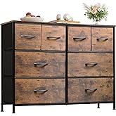 WLIVE Dresser for Bedroom with 8 Drawers, Wide Fabric Dresser for Storage and Organization, Bedroom Dressers, Chest of Drawers for Living Room, Closet, Entryway, Rustic Brown Wood Grain Print