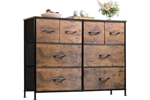 WLIVE Dresser for Bedroom with 8 Drawers, Wide Fabric Dresser for Storage and Organization, Bedroom Dressers, Chest of Drawers for Living Room, Closet, Entryway, Rustic Brown Wood Grain Print