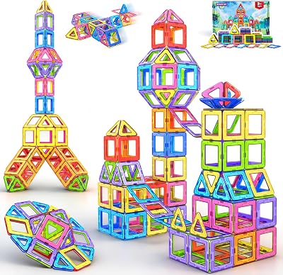 COOLJOY Magnetic Tiles for Kids 40Pcs Magnetic Construction Block Toys Learning