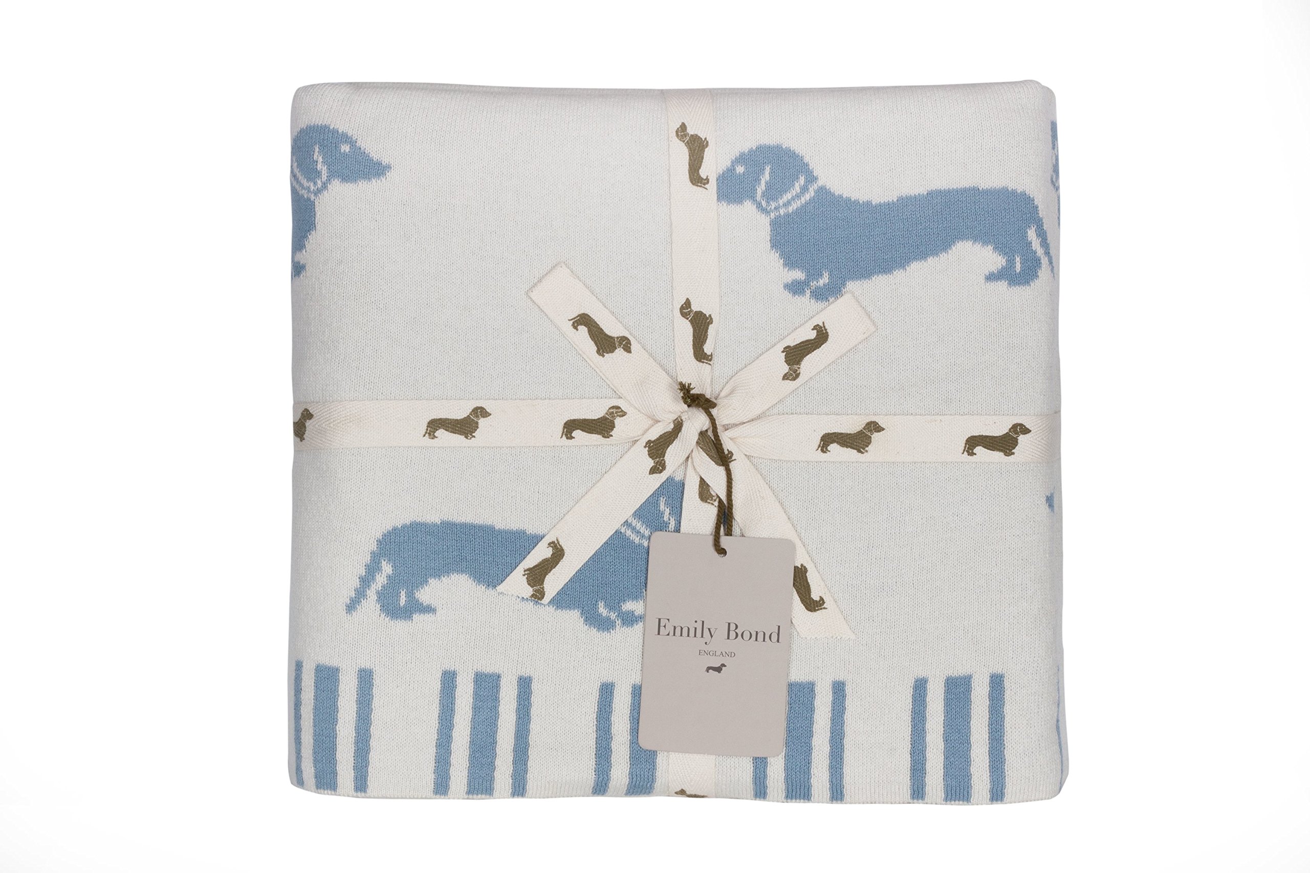 Emily Bond Dachshund Blue Cotton Throw