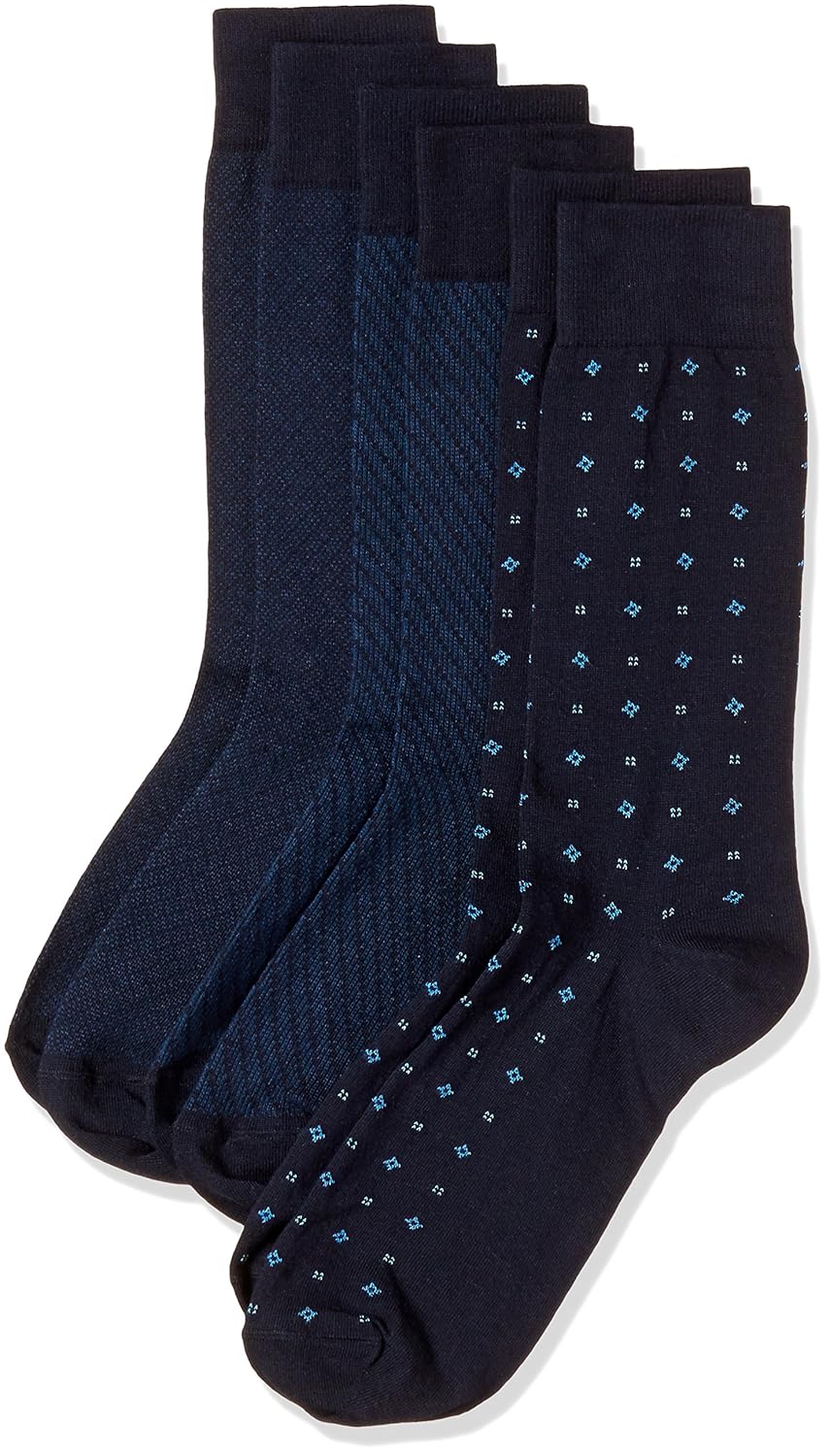 Marks & Spencer Men's Calf Socks (Pack of 3)(0000009493995_Blue Mix