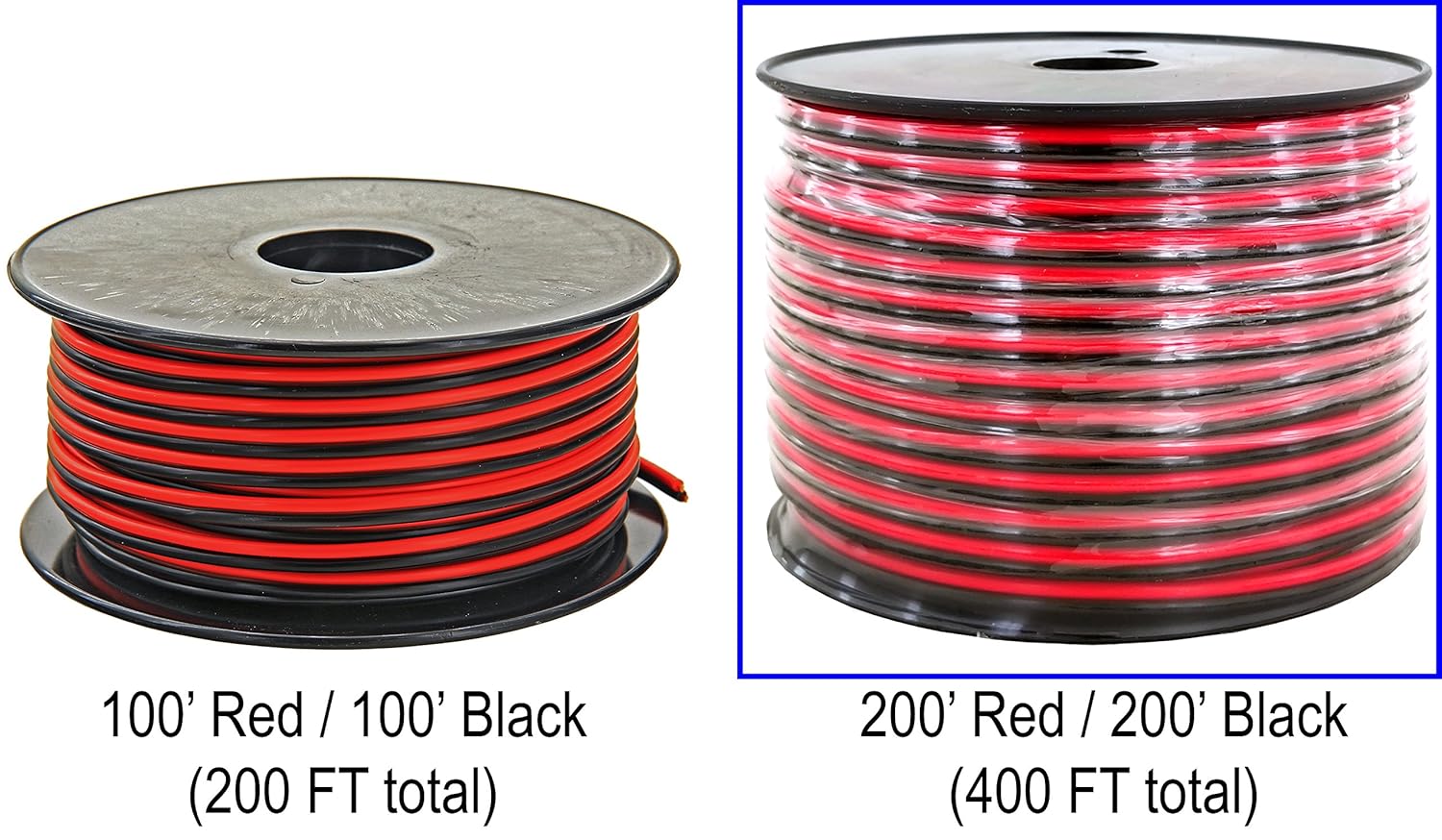 GS Power 18 Gauge (True American Wire Ga) 99.9% Oxygen Free Copper OFC, 200’ Red/200’ Black (400 FT Total) 2 Conductor Bonded Zip Cord Power/Speaker Electrical Cable for Car, Audio, Home Theater