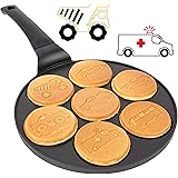 Car & Truck Mini Pancake Pan - Make 7 Unique Flapjack Cars, Nonstick Pan Cake Maker Griddle for Breakfast Fun & Easy Cleanup