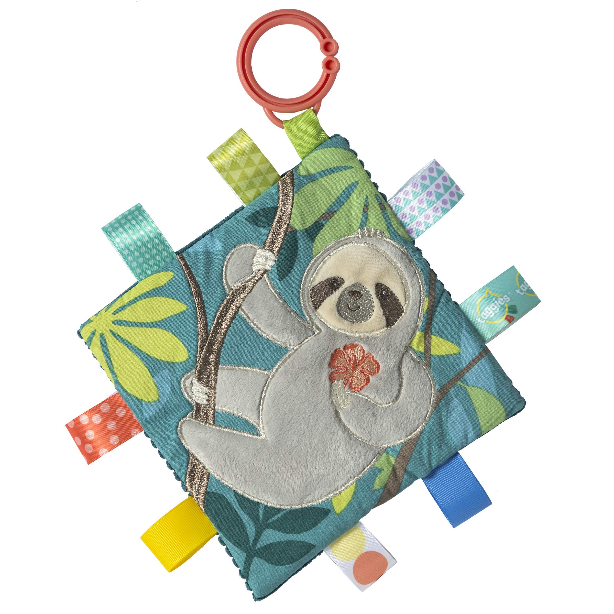 Mary Meyer,40242M, Taggies Baby Toy Crinkle Me with Squeaker & 8 Interactive Sensory Tags, 6.5" x 6.5", Molasses Sloth