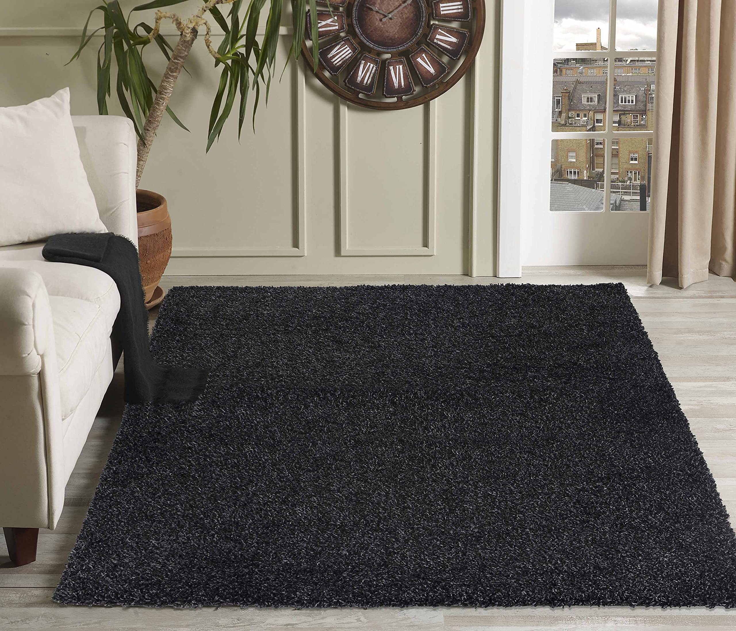 Serdim Rugs Living Room Shaggy Area Rugs, Polypropylene, Anthracite, 60x110cm(2'x3'7)