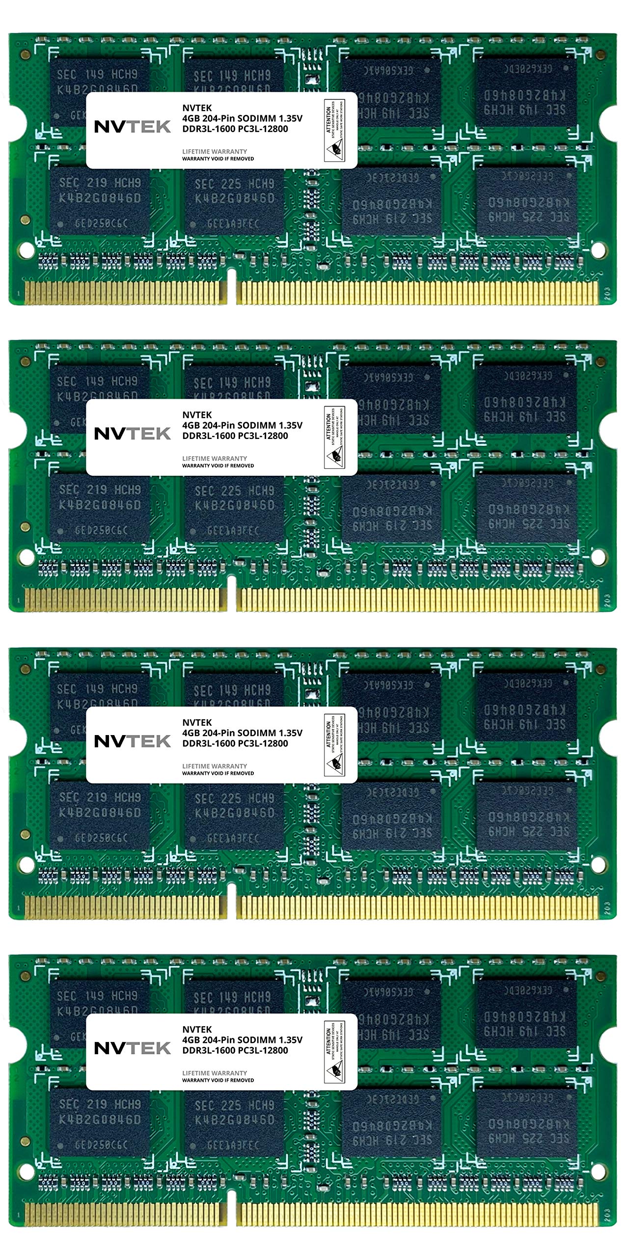 NVTEK 16GB (4x4GB) DDR3-1600 PC3-12800 SODIMM Laptop RAM Memory Upgrade