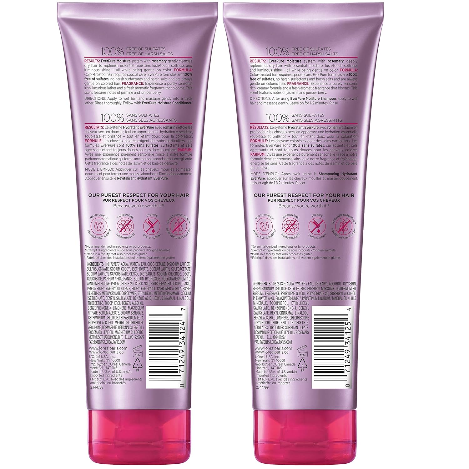 L'Oréal Paris EverPure Moisture Sulfate Free Shampoo and Conditioner for Color-Treated Hair, 8.5 Ounce (Set of 2): Beauty