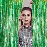 YAAVAAW Green Glitter Tinsel Curtain 2 Pack 3.2x8.3ft Backdrop Festive view 5