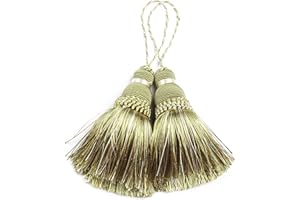BEL AVENIR Mix Green Tassels Key Tassel with Loops Handmade Craft Charms DIY Accessories Elegant Soft Making Curtain Home Decoration (Mix Green, 2 pcs)