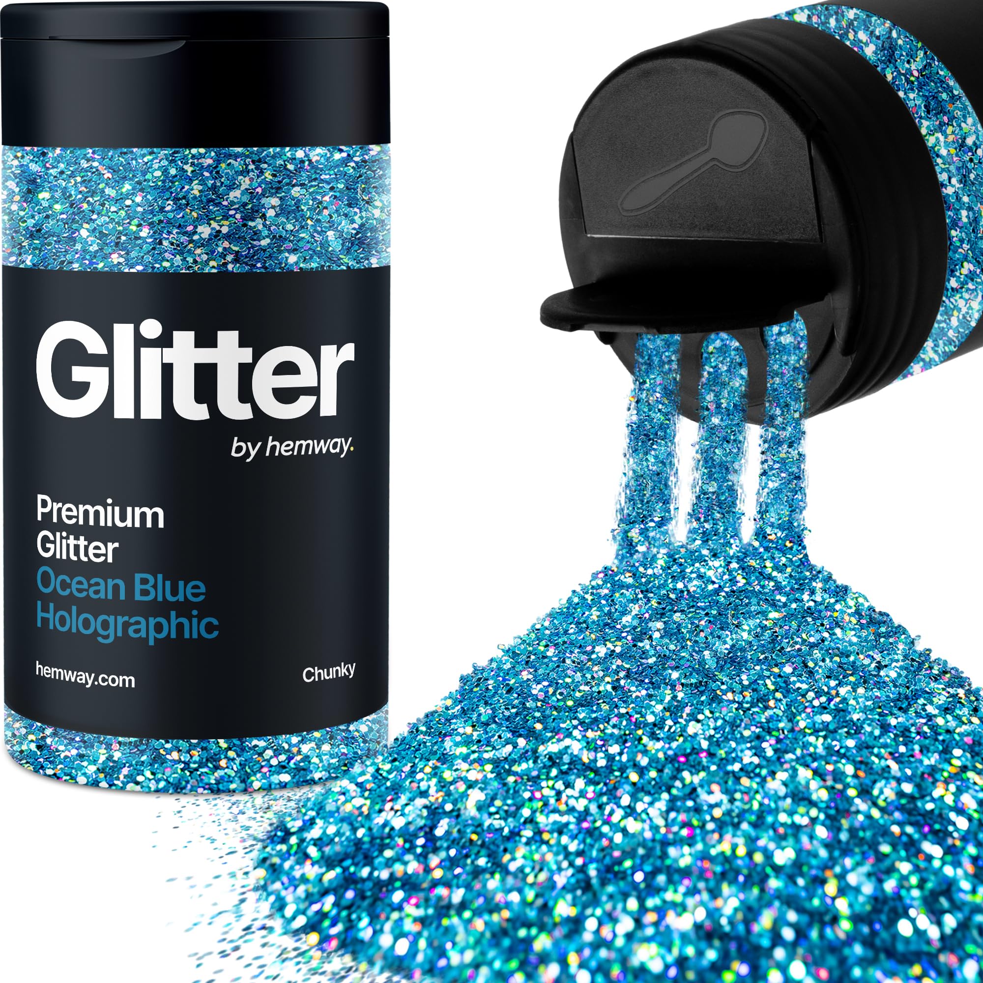 Holographic Ocean Blue Glitter Shaker, 130g Chunky Glitter, Crafts 1/40" Metallic Flake Ocean Blue Sequins, Resin & Epoxy Crafts, Decorating, Halloween, Christmas Nail, Face, Hemway