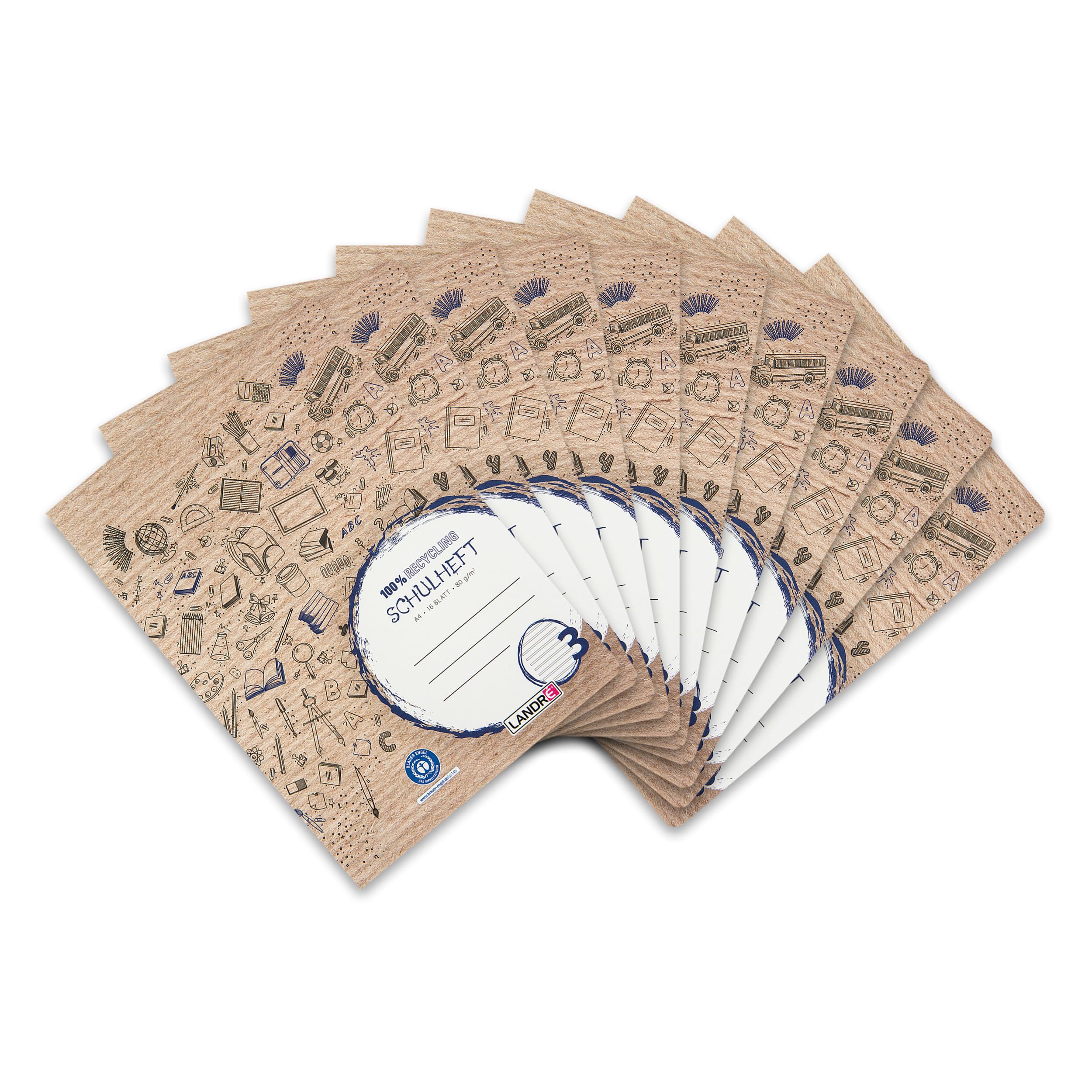 Landré A4 Recycled Exercise Book 16 Sheets Line Style 3 Lined Pack of 10