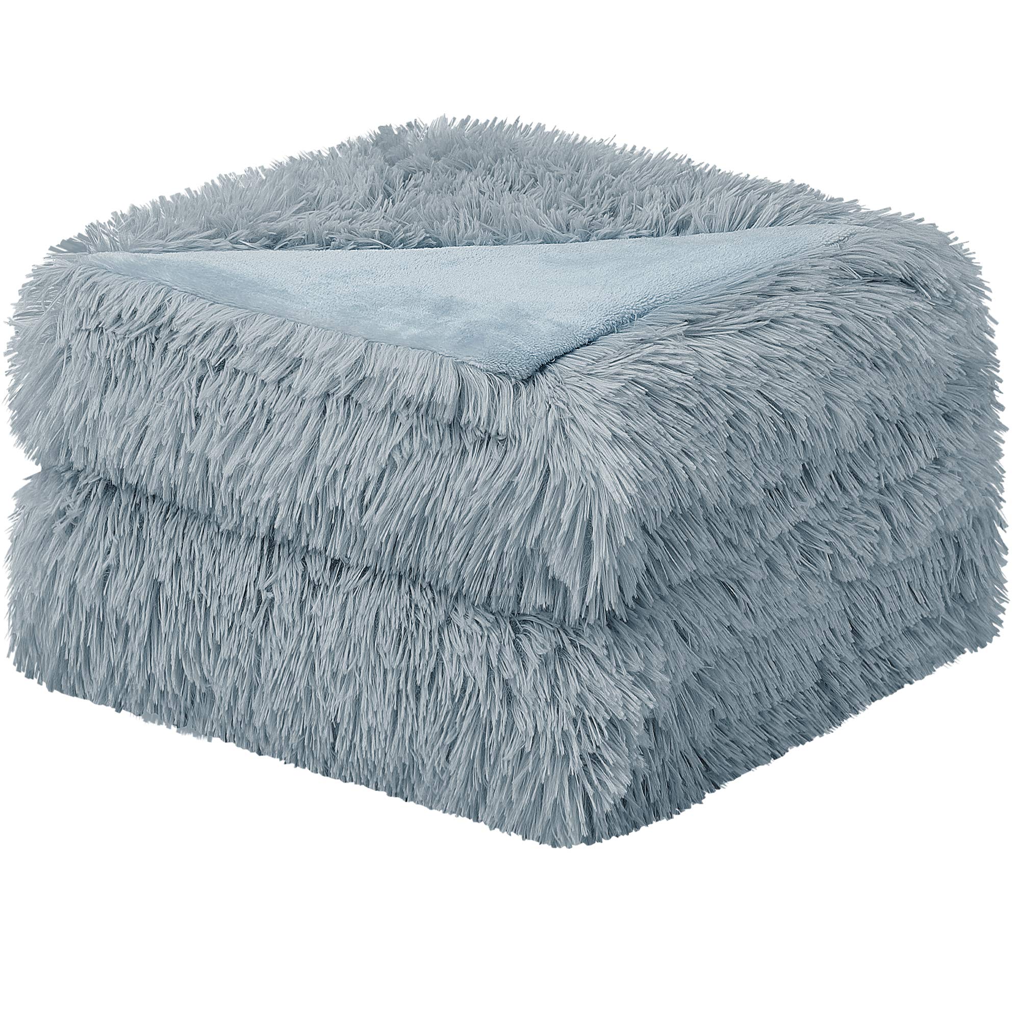 sourcing map Solid Faux Fur Queen Size Blanket 78" x 90" - Decorative Fuzzy Long Shaggy Blankets Lightweight long fur Microfiber Fleece Blanket for Bed - Keep Warmth for Years,Gray