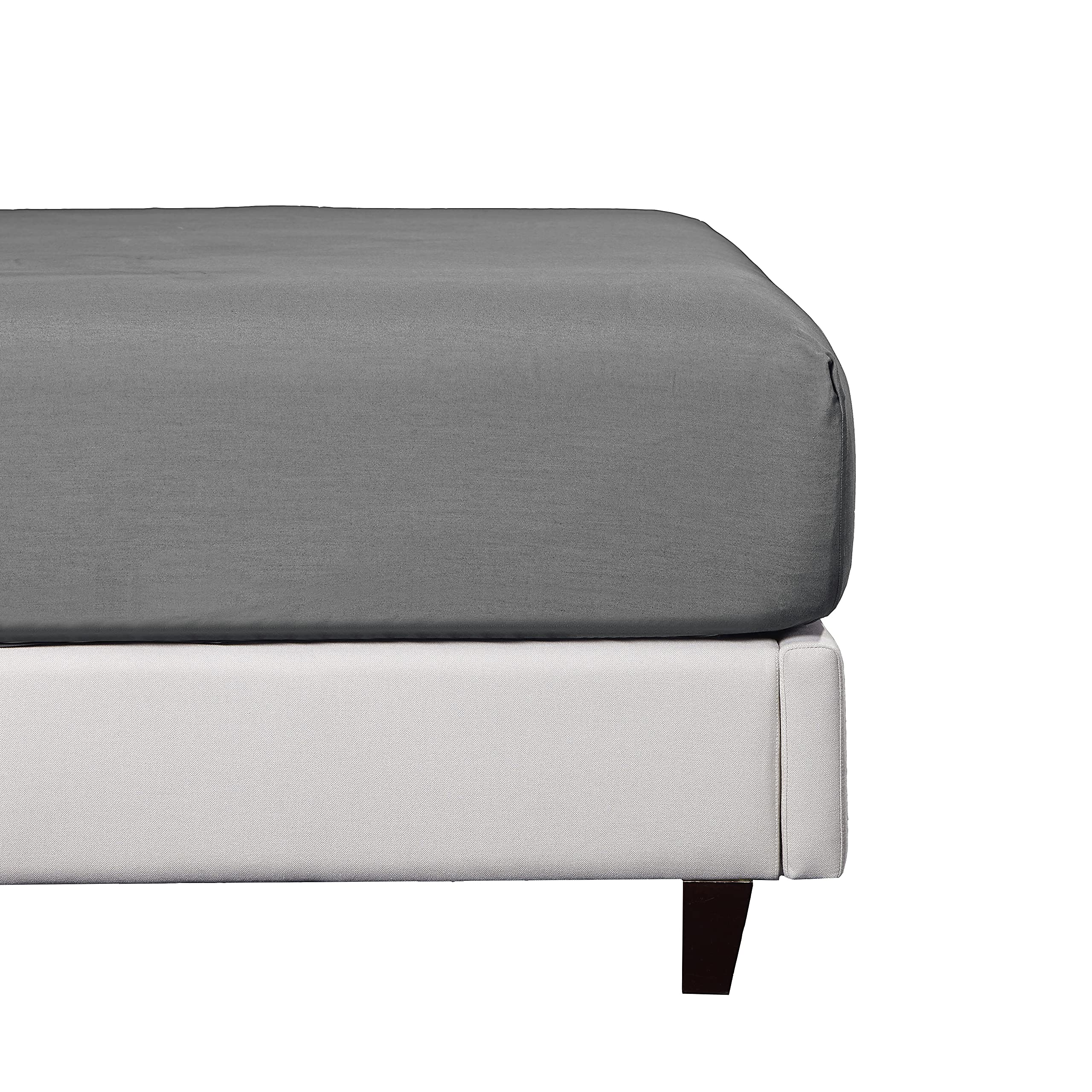 Softest Cotton Rich Fitted Sheet Super King Size, Lightweight 180 x 200 + 30 cm Fully Elasticated Deep Pocket, Easy Care & Durable, Super King Size Fitted Sheet Dark Grey Chambray