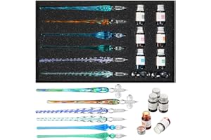 Zonon Christmas Glass Dipped Pen Ink Set 14 Pcs Include 6 Pcs Glass Dip Pen, 6 Colorful India Ink and 2 Holder Crystal Signature Calligraphy for Art, Writing, Gift(Green Color System)