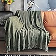 LOMAO Knitted Throw Blanket with Tassels Bubble Textured Lightweight Throws for Couch Cover Home Decor (Dark Olive, 50x60)