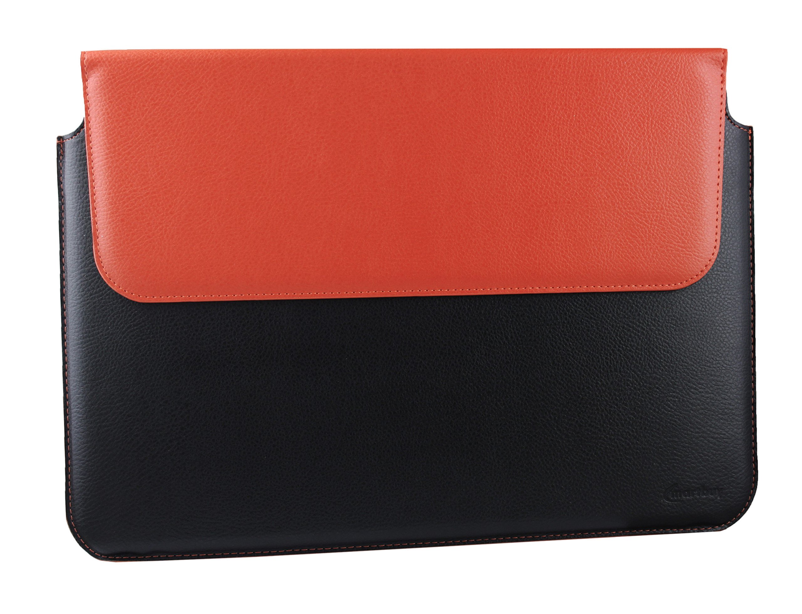 Emartbuy Black Orange 13.3-14.5 Inch Premium PU Leather Magnetic Folio Wallet Case Cover Sleeve Compatible with Laptops Listed Below — image 1
