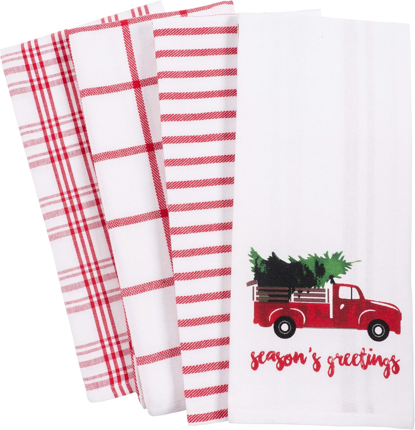KAF Home Pantry Kitchen Holiday Dish Towel Set of 4, 100-Percent Cotton, 18 x 28-inch (Vintage Red Christmas Truck)