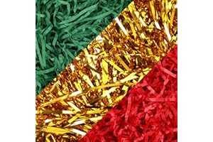 MARFOREVER 200g/7oz Christmas Crinkle Shredded Paper Filler for Gift Baskets, Metallic Glitter Red Green Gold Raffia Cut Paper Shred Filler Grass for Christmas Basket Stuffing Gift Box Wrapping