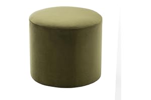 Wovenbyrd 19-Inch Wide Round Pouf Ottoman Footstool, Sage Green Velvet