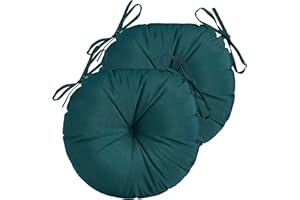 YOOZEKU Outdoor Round Bistro Chair Cushions,15 inch Round Seat Cushions with Ties for Outdoor Patio Chairs,Set of 2,Dark Green