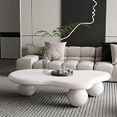 SPMETUYO 47.2" Cloud Coffee Table for Living Room Irregular Coffee Table Modern Low Coffee Tables Unique Center Table with 3 Ball Legs for Small Space Apartment Cream White